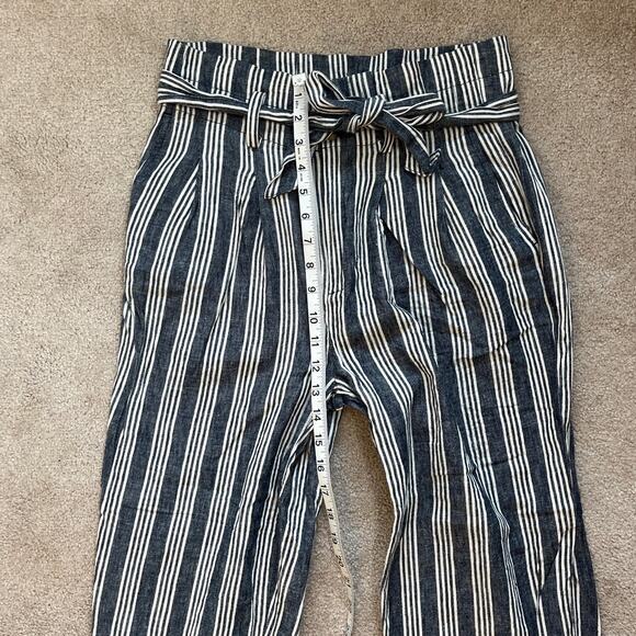 Madewell Linen Cotton Striped Paper Bag Tie Waist Barrel Leg Pants Size 2 Crop - Picture 6 of 7